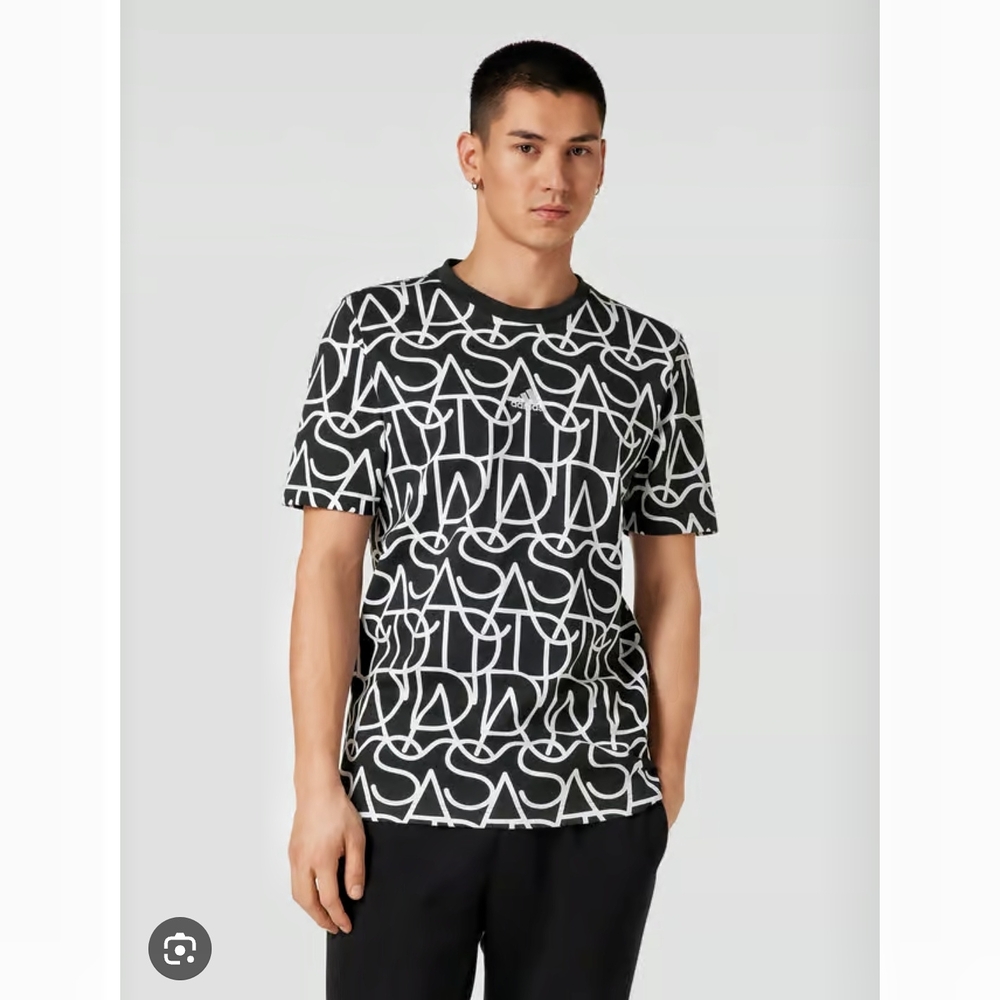 Adidas Men's Black & White Bi Q2 Short Sleeve  Typographic Printed T-Shirt| Mes